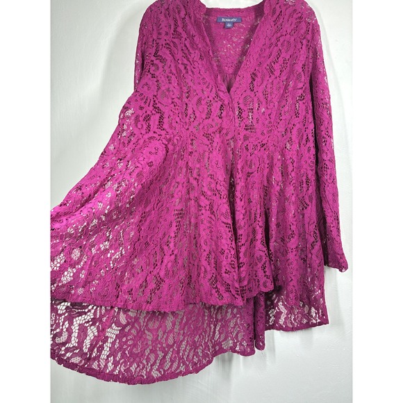 Roamans Magenta Pink Lace V-Neck High Low Tunic Top Plus Size 16W Baggy Loose - Picture 6 of 10